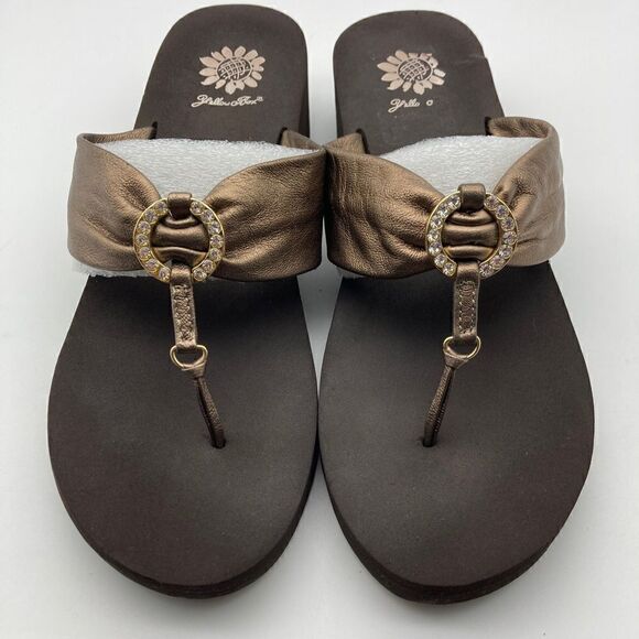Yellow Box Duncan Leather Bronze Sandals Size 9 - Picture 1 of 7